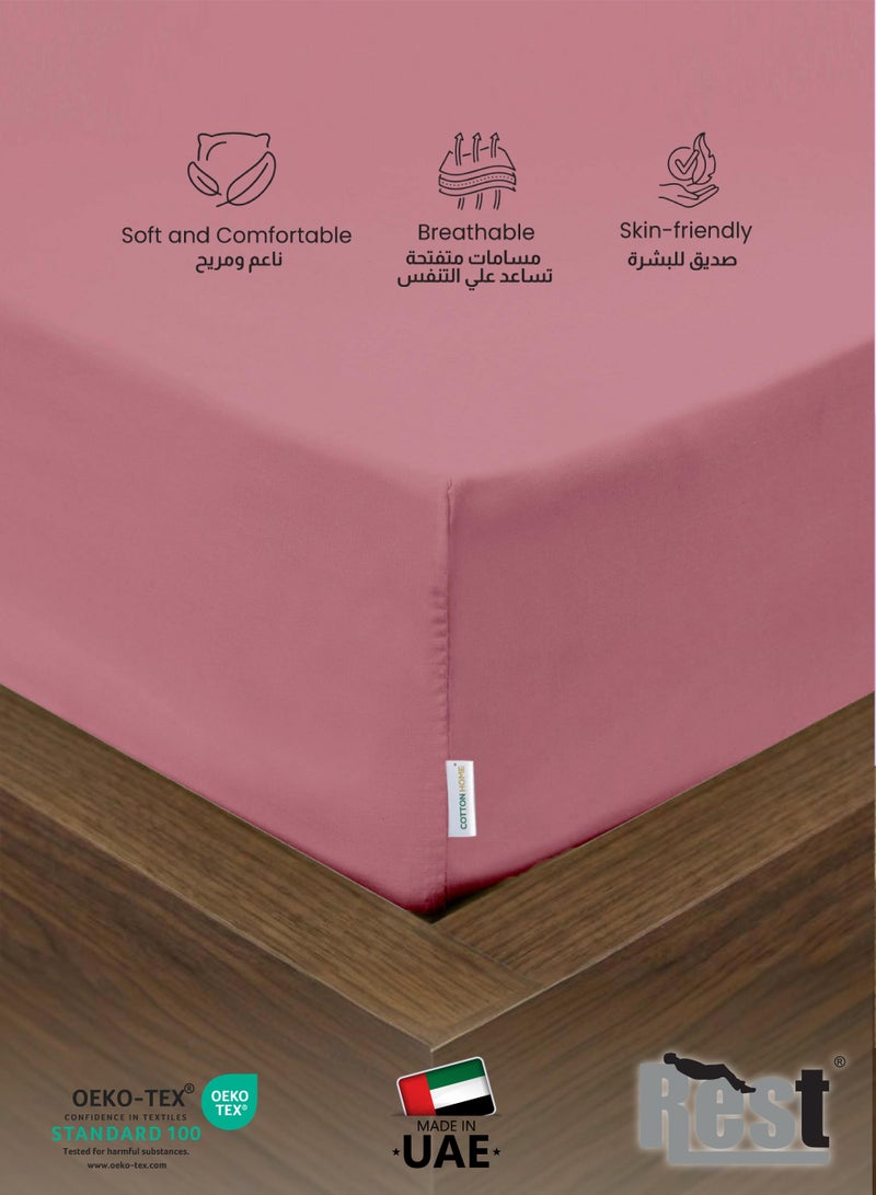 REST 3-Piece Mauve Plush 90x200+20cm Fitted Bedsheet Set Includes 1 Deep Pocket Fitted Bedsheet and 2 Pillow Covers, Breathable and Machine Washable - Image 2